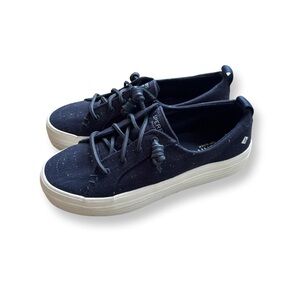 Sperry Dark Blue Navy with pop threads of color Canvas Shoes with White Soles